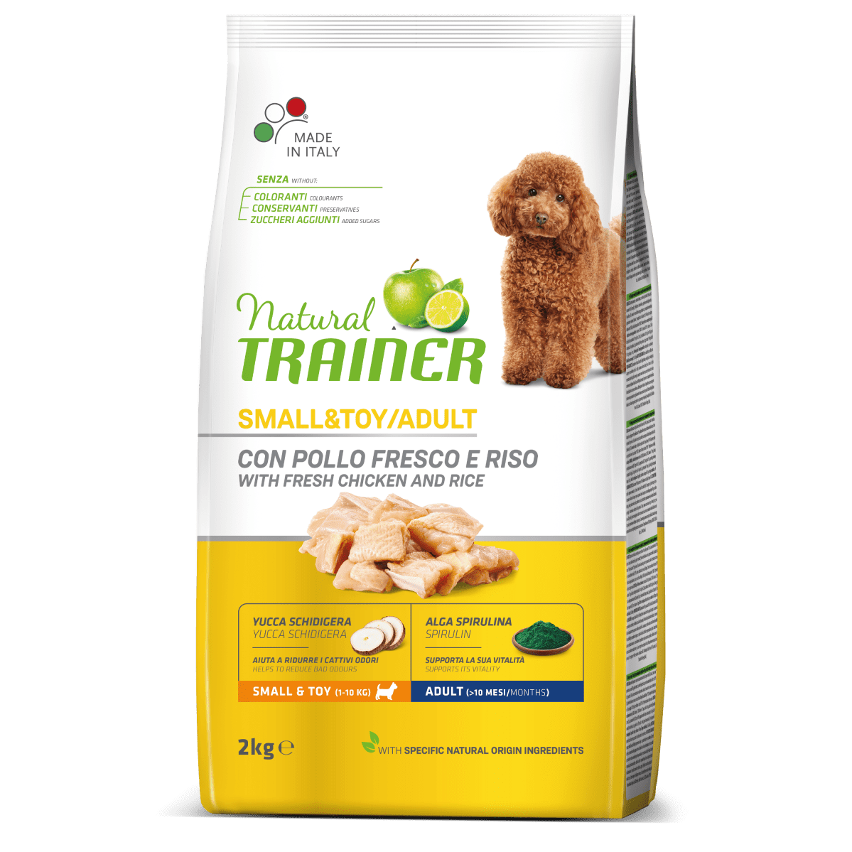 Natural Trainer Adult Small & Toy con Pollo fresco & Riso 2kg Natural Trainer Adult Small & Toy con Pollo fresco & Riso 2kg